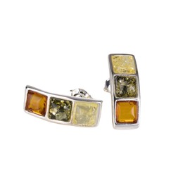 Amber Jewelry for Women - 925 Sterling Silver and Multicolored Baltic Amber Stud Earrings, Small Silver Gemstone Studs - Sterling Silver Jewelry Collection