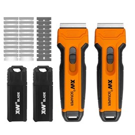 XW 2-Pack Razor Blade Scraper with 4 Spare Blades in Storage, Extra 20 pcs Razor Blades & 10 pcs Plastic Blades Included