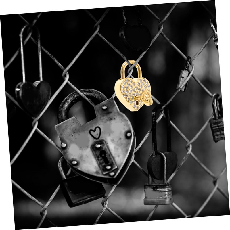WOONEKY 2Pcs Gold Heart Shaped Padlock with Sparkly Rhinestones Love