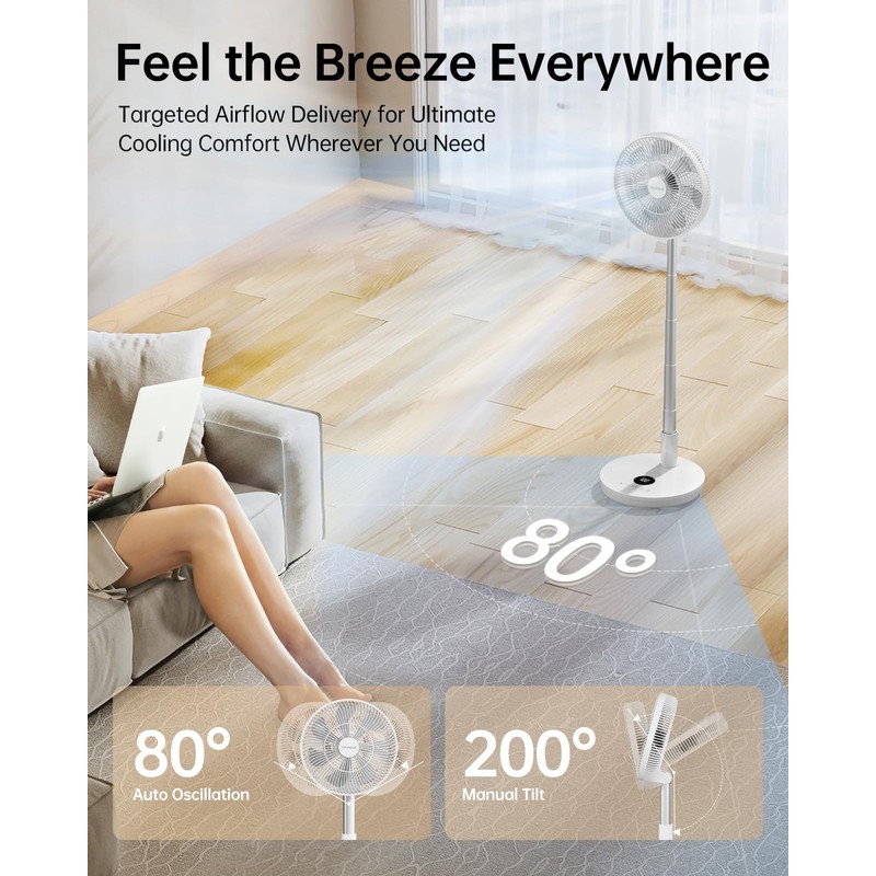 TriPole Oscillating Fan Portable Quiet Standing Fan with Remote, 12"