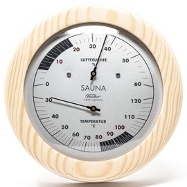 Fischer 196TH-03 Sauna Thermohygrometer 150 mm Hair Hygrometer and Bimetal Thermometer Made of Pine Made in Germany