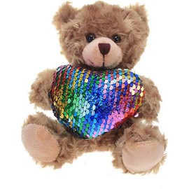 Made By Aliens Plush Stuffed Animal Mocha Heart Bear – Love You Bears- Toy for Kids & Adults Valentine's Day - Embroidered Heart Pillow (6 Inch, Colorful Heart)