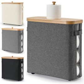 32L Bathroom Toilet Paper Storage Basket with Lid and Handle - Mega Capacity， Bamboo Collapsible Toilet Paper Holder Storage with Non-Slip Bottom, Extra Toilet Roll Storage, Elegant Gray，1 Pack