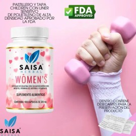 Colágeno Biotina Mujer 100 Cápsulas Saisa Womens Herbal Cabello Piel Uñas Vitamina Inositol Suplemento Alimenticio
