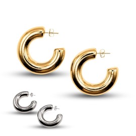 MAJALE Gold Silver Earrings for Women Large Thick Gold Tone Silver Earrings Surgical Steel Pendant Gift, Stainless Steel
