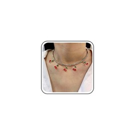 Inateannal Crystal Cherry Necklace Choker Gold Cz Tennis Chain Necklace Red Cherry Pendant Necklace Cherry Tassel Tennis Necklace Cubic Zirconia Tennis Necklace Red Cherry Fruit Crystal Necklace