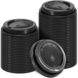 Lamosi Disposable Plastic Dome Lids for 16, 20, 24 oz Paper Coffee Cups- Hot & Cold To-Go Drinking Cup Lids - Black