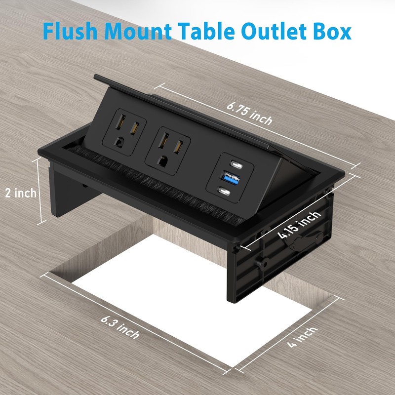 Table Power Outlet Hub PD20W USB-C Fast Charging Station, Recessed