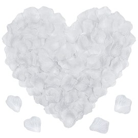 JCF 2000 Pieces Rose Petals, Artificial Flower Petals, No-Taste Emulation Roses Petals for Bedroom Wedding Valentine's Day Anniversary Party Romantic Decorations(White)