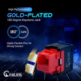 Newyork Cables cat 6 Keystone Jack 180 Degree Punchdown Ethernet Wall Jack for Patch Panels Wall Plates