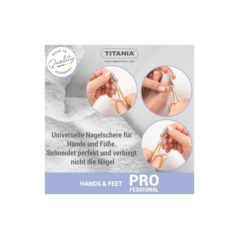 TITANIA Nagelschere Solingen vergoldet (9,5cm) • Gebogene Schere • Extra