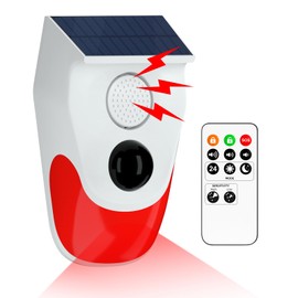 eMylo Solar Motion Sensor Alarm Outdoor, 120dB Loud Noise Maker&Strobe Lights, Remote Control, IP65 Waterproof, 3 Work Modes Motion Detector for Deer/Bear Deterrent, Driveway, Home, Villa, Farm, Barn