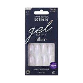 KISS Gel Fantasy Allure - uñas de gel, de presión, listas para usar, press on, medianas, color rosa, kit de uñas, 28uñas postizas, (Blanco, Medium)