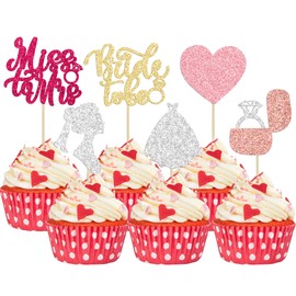 24 piezas de decoración para magdalenas de novia a ser con purpurina, anillo de diamantes para novia, vestido de boda, magdalenas, decoraciones de tartas de corazón para despedida de soltera, boda, compromiso, suministros de despedida de soltera, multico