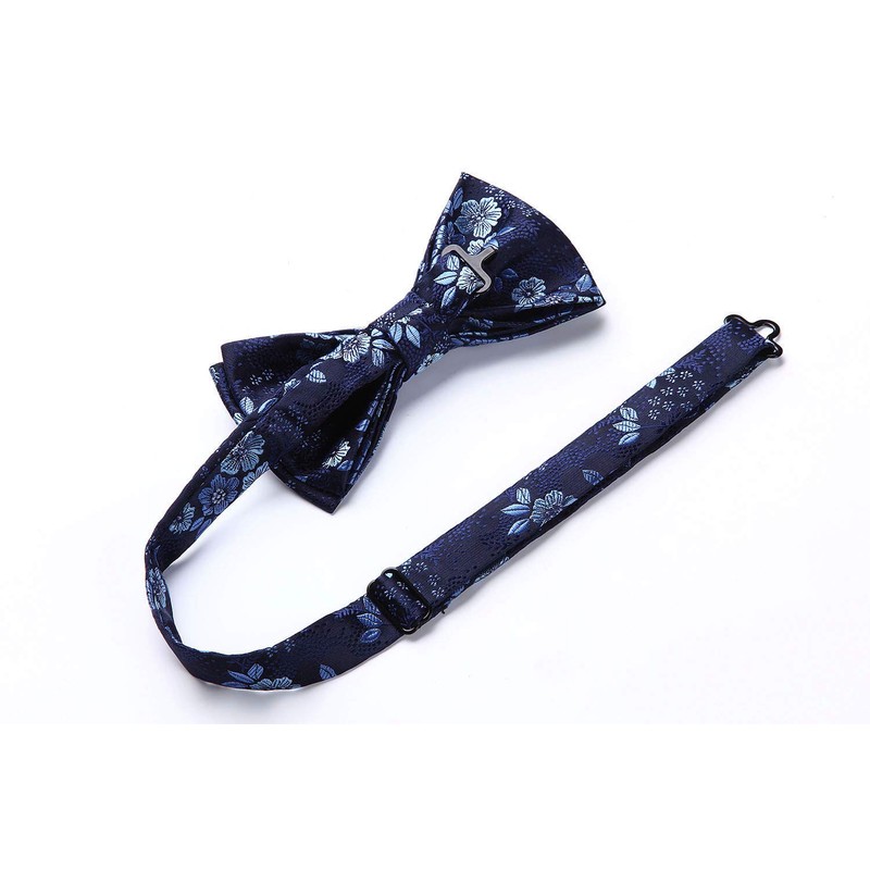 HISDERN Pre-Tie Solid Paisley Bow Tie Pocket Sqaure Men's Bowties