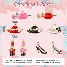 Ipotkitt 45pcs 9 Styles Elegant Themed Enamel Charms Metal Lip Hat Charms High Heel Shoe Ornaments for DIY Craft Necklace Bracelet Jewellery Making