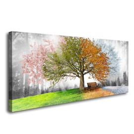 Jiuqinghua Canvas Prints Wall Art Decor Large Four Seasons Tree Picture 1 Panel Spring Summer Autumn Winter Tree Painting Artwork for Dining Room Kitchen Home Decor Stretched and Framed Ready to Hang