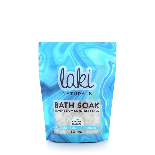 Laki Naturals Bath Soak - Magnesium Flakes with Hawaiian Sea Salt - Therapeutic Bath Salts for Relaxation (Eucalyptus Peppermint, 8 oz)
