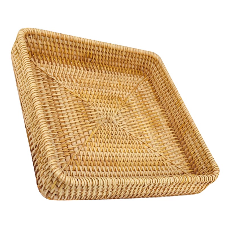 Rattan Tray Tabletop Organization Hand Woven Snack Storage Basket Multifunctional