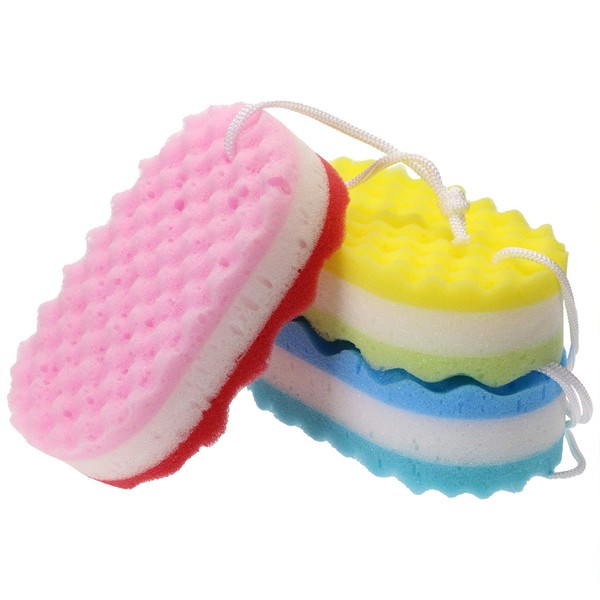 Tupalizy 3 esponjas de baño suaves de colores surtidos, para baño exfoliante, esponja de ducha exfoliante para mujeres, hombres, limpieza familiar, esponja de espuma de lavado grande con bata para colgar el baño