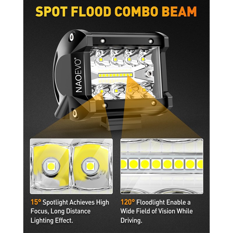 NAOEVO 4 Inch LED Pod Lights, LED Fog/Driving/Off Road Lights