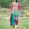 Women's Patchwork Floral Maxi Dress Linen Lyocell Blend, 3/4 Sleeve