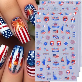 4th of July Nail Art Stickers Decals 5D Embossed Patriotic Nail Decals 4PCS UAS Flag Butterfly Statue of Liberty Independence Day Nails Design Adhesive Sticker Supply for Manicure Nail Art Decorations