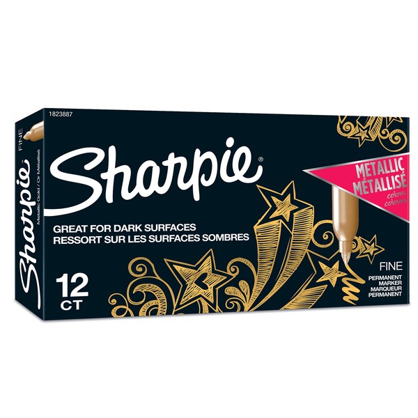 SHARPIE Metallic Permanent Markers, Fine Tip Marker Set, Great Holiday Gift for Artists, Gold, 12 Count