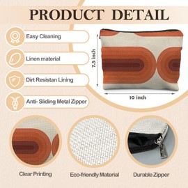 RYYCDOI Vintage Boho Terracota Rainbow Makeup Bag, Mid Century Modern Rainbow Cosmetic Bags for Women, Boho Gifts for Women, Retro Arch Art Zipper Makeup Pouch