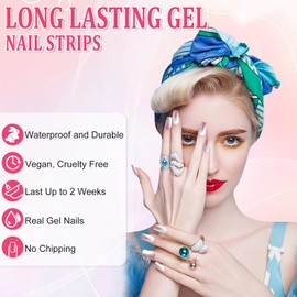Ceboic 22 Stück Halb Ausgehärtete UV Gel Nagelfolien, Weiß Französisch Nail Wraps UV Gel Strips, Nagelfolie Selbstklebend Salonqualität Glitzer Nagellackstreifen für Frauen Mädchen Nageldekoration