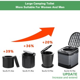 Upgrade XXL Portable Toilet for Adults Camping, 17.3x16.1x16.9 In-Large Portable Foldable Toilet with Lid, Perfect for Camping, Hiking, Fishing, Travel, Long Trips, Beach, RV, Outdoor