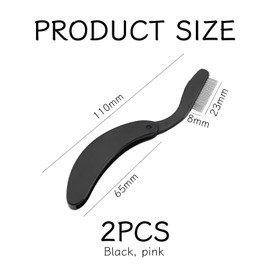 2 Stücke Faltbarer Wimpernkamm, Edelstahlzahnkamm, Wimpernabstandskamm, Tragbares Schönheitszubehör (Schwarz, Rosa).