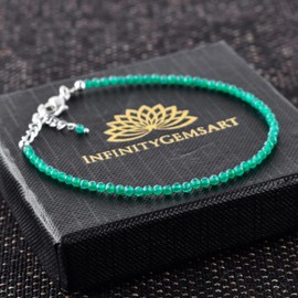 InfinityGemsArt Green Onyx Bracelet Gemstone Full Micro Beads Dainty Stone Jewelry for her, Natural Birthstone, Energy Healing Crystals, Silver Plated Chain 8 inch