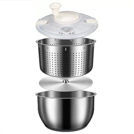 MOUNW 6L Salad Spinner, Stainless Steel Large Vegetable Washer, PP Lid, for Fruit Washer， Pasta and Fries Spinner