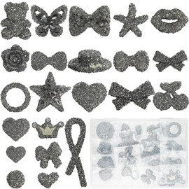 DoDoBeads 22 Pcs Junk Case Charms – Big Black Bling Charms for Junk Cases, Resin & Rhinestone Hearts, Bows, Stars, Lips, Bears, Butterflies with Flat Backs, Easy to Use