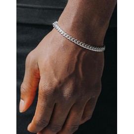 U7 Silver Stainless Steel Curb Chain Bracelet 5mm for Men Women 5mm Cuban Chain Plain Bracelets 21cm