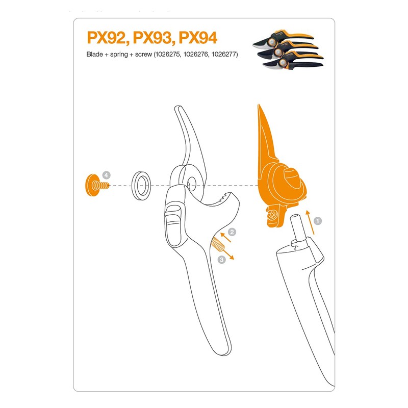 Original Ersatz-Klinge, Feder und Schraube für Fiskars PowerGear X Bypass