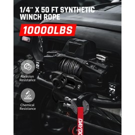 DAYDOOR Synthetic Winch Rope, 1/4 Inch x 50ft 10,000LBS Synthetic Winch Line, Winch Cable for Offroad Vehicle 4WD ATV UTV, Synthetic Rope with Forged Winch Hook and Rubber Stopper (Gray)