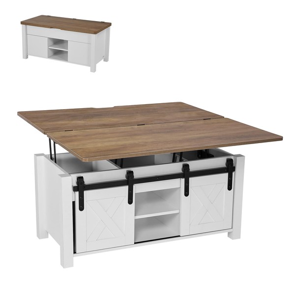 VEVOR 39.4 in Farmhouse Lift Top Coffee Table, Rustic Center