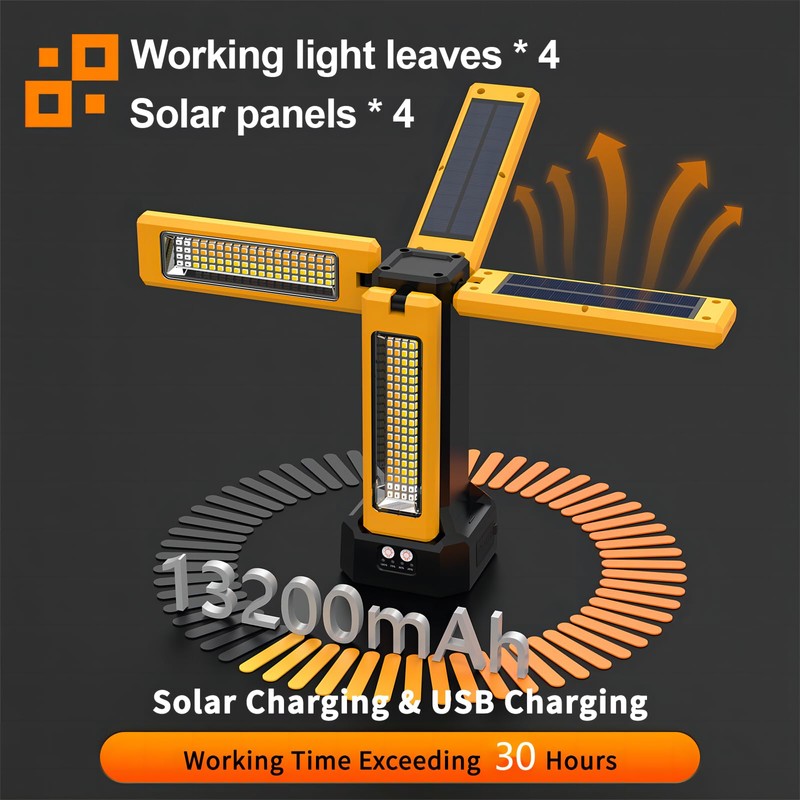 13200mAh Rechargeable Solar Work Light with Folding Stand and Carrying