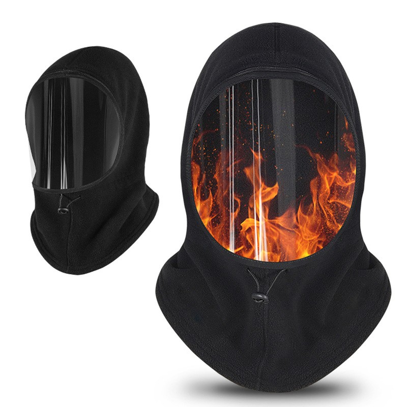 Outdoor Balaclava with Clear Windshield Winter Gear Flannel Lined Hood