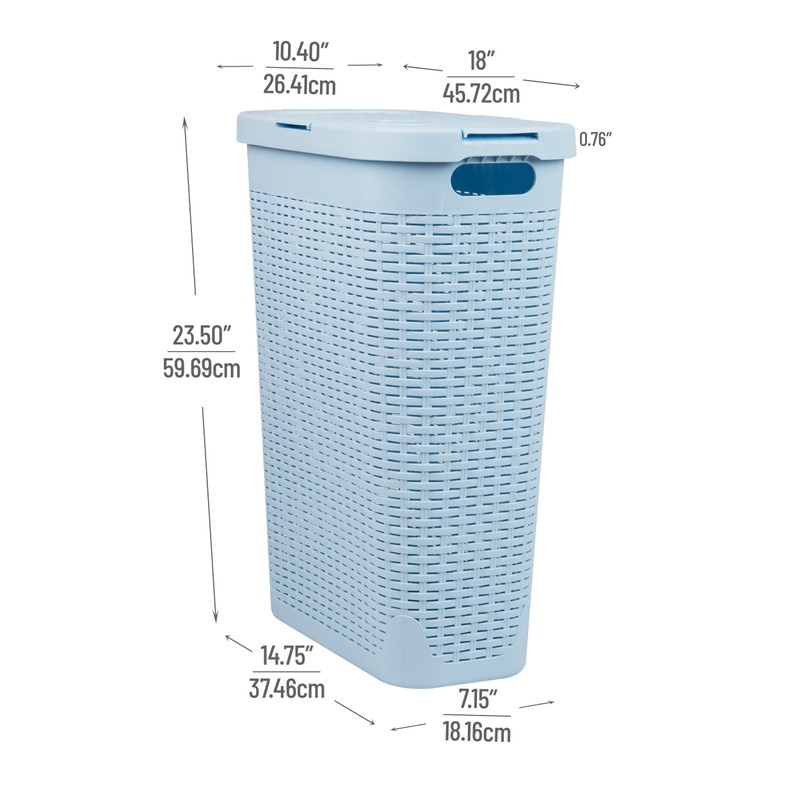 Mind Reader Slim Laundry Hamper with Lid, 40L Clothes Basket,