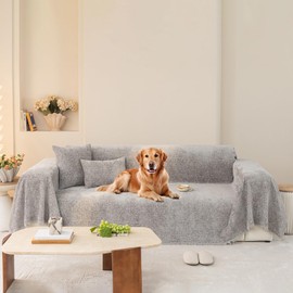 STACYPIK Comfy Gray Sofa Cover Chenille Cats Dogs Scratch Resistant Couch Cover L Shaped Furniture Protector for 3 Cushion Couch Loveseat Cover Non Slip Sofa Silpcover with Tassle Washable-71X118IN