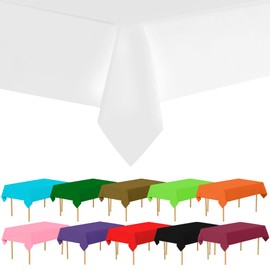 Amcrate Rectangular Plastic White Reusable Tablecloth Cover - Ideal for Weddings, Party’s, Birthdays, Dinners, Lunch’s, Or for Any Tableware Use, (54" x 108")