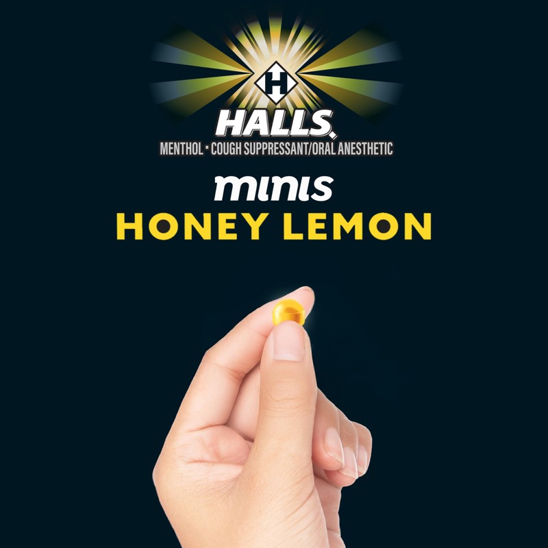 HALLS Minis Honey Lemon Flavor Sugar Free Cough Drops, 48