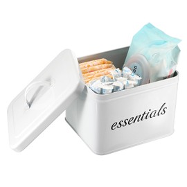 TOLIDA Metal Tampon Storage Box with Lid - White Divider Box Organizer for Tampon and Feminine Supply, Home Essentials Storage Container