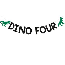 Dino Four Banner - Roar I'm Four Banner, Rex Four Birthday Decor, Dinosaur 4th Birthday Party Decorations Black Glitter