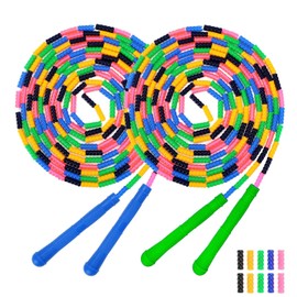 Dutch Jump Rope 16 FT 1 Pack/2 Pack, Long Soft Beaded Jump Rope, Adjustable Segmented Skipping Rope for Kids Adults, Multiplayer Jumping Rope for Fitness Outdoor (2 pack green+blue)