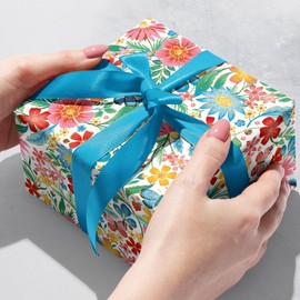 Jillson Roberts Holographic Gift Wrap, Happy Wildflowers, Quarter Ream 208 feet x 24 inches