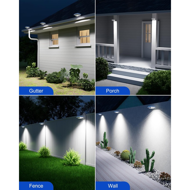 4 Pack White Solar Powered Gutter Lights Outdoor Decorative Waterproof